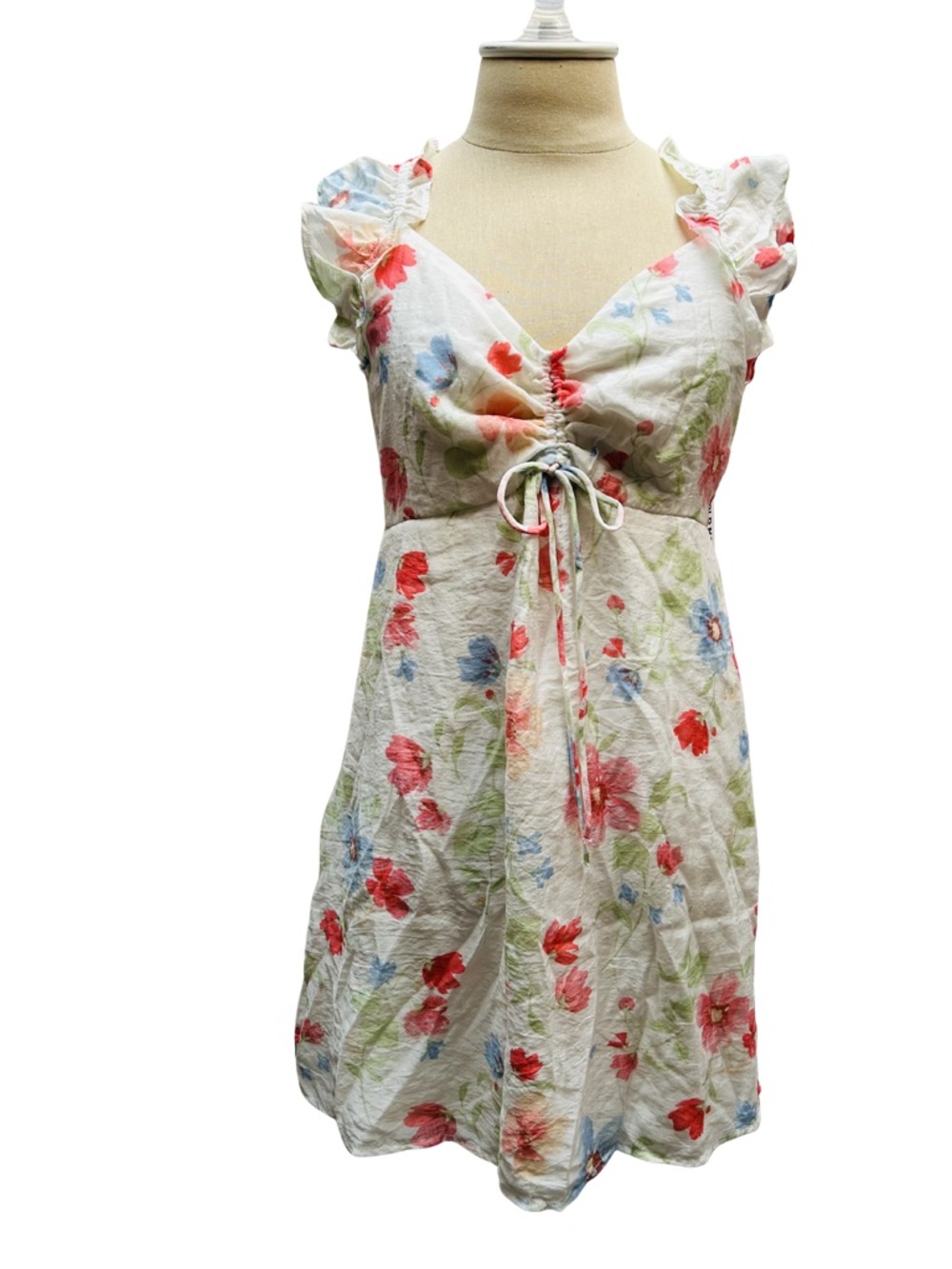 NWT Old Navy Feminine White Floral Mini Dress with Pink, Blue, Green design